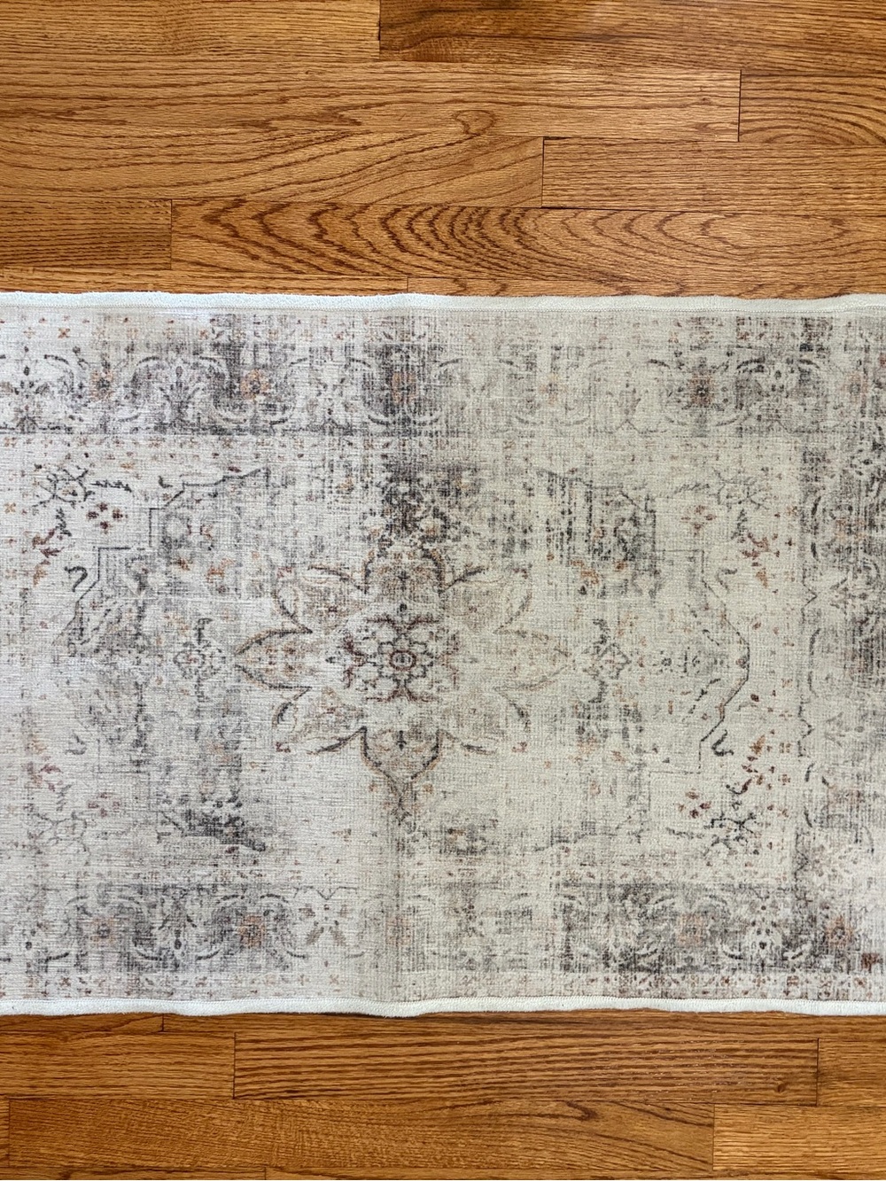 Neutral Vintage-Inspired Ruggable Rug Covers-Distressed Floral Motif - Picture 2 of 3
